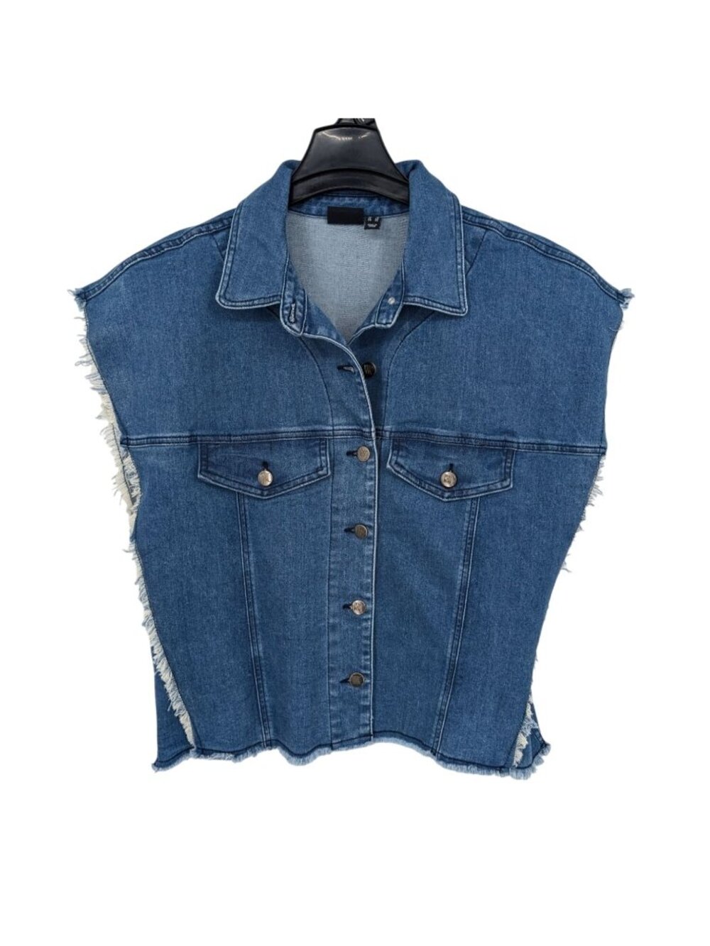 Denim Vest Sleeveless Jacket Frayed Raw Hem Button Up‎ Oversized Y2K Biker Small